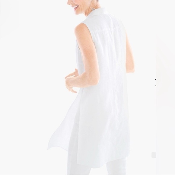 Chico’s 100% Linen Layered Side Slit Button Front Collared Sleeveless Tunic Top - Picture 3 of 8